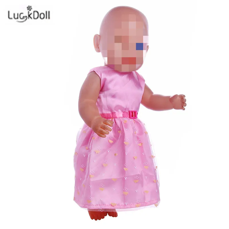 LUCKDOLL модное летнее розовое платье подходит 18 дюймов Американский 43 см детская кукла одежда аксессуары, игрушки для девочек, поколение, подарок на день рождения