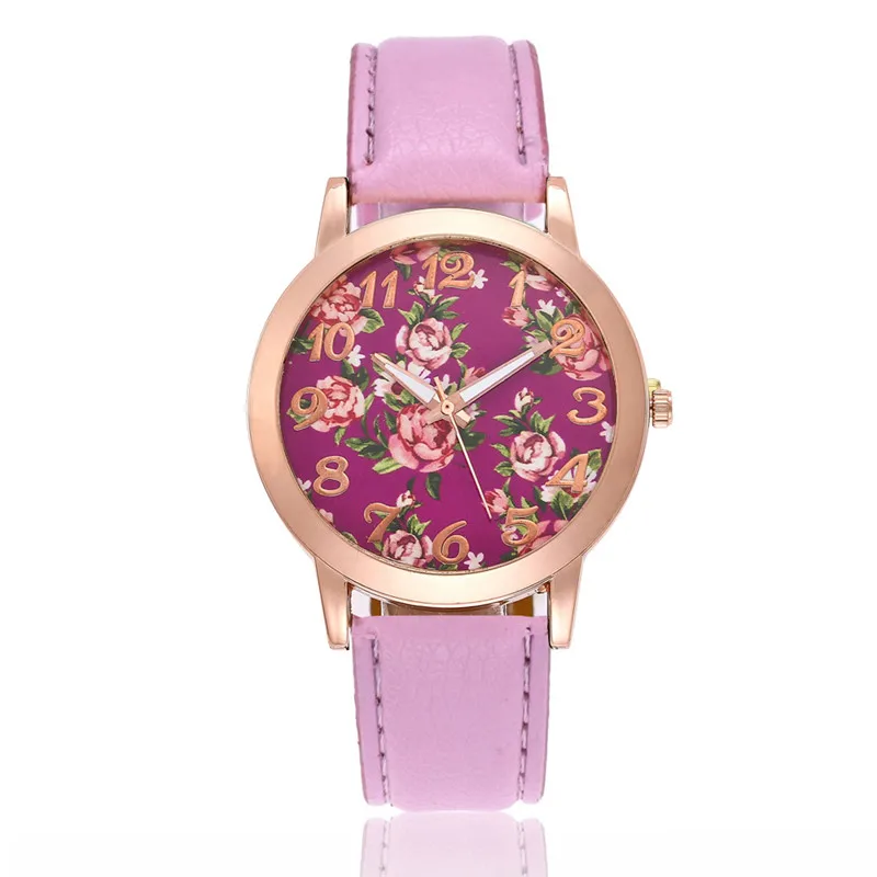 2018 Cute Women Watches Floral Print Leather Quartz Hours Female Ladies