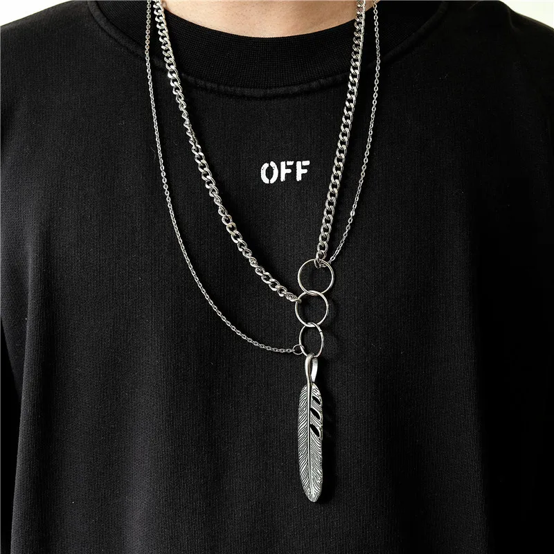 

Fashion retro simple pendant hip hop feathers trend multi-layer necklace sweater chain hot sale