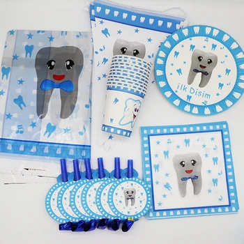 

63pcs/lot Teeth theme birthday party decorations Teeth theme disposable cups napkins banners plates Boy's teeth party supplies