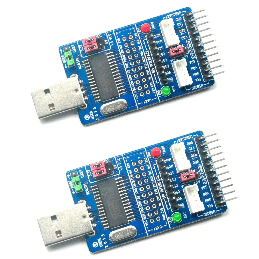

2pcs All in 1 USB V2.0 Serial Converter Adapter to SPI/I2C/IIC/UART/TTL/ISP