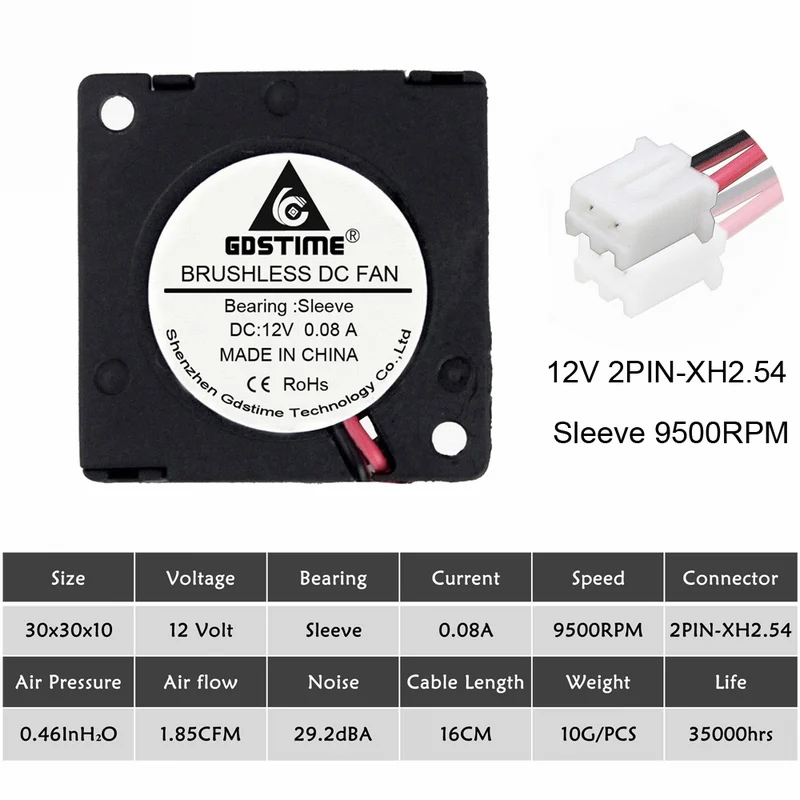 2 шт. Gdstime 30 мм 3 см 3D Pritner вентилятор 5 в 12 В 24 в вентилятор шариковый/втулка подшипника 30 мм x 30 мм x 10 мм вентилятор охлаждения кулер вентилятор - Цвет лезвия: 12V Sleeve Bearing