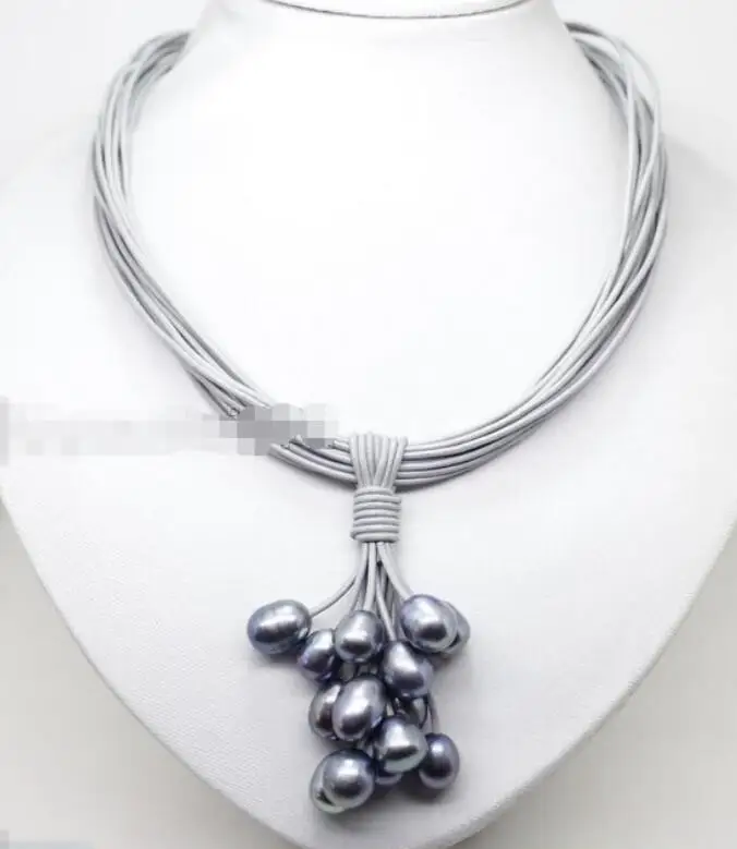 

Free Shipping Wholesale price ^^^^Rare Big Black Pearl Pendant Necklace Leather Cord Chain Magnet Clasp Fashion