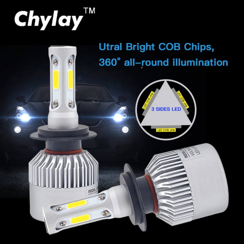 3 Sides H7 Led Headlight Bulbs Fog Light Conversion Kit 72W 8000LM