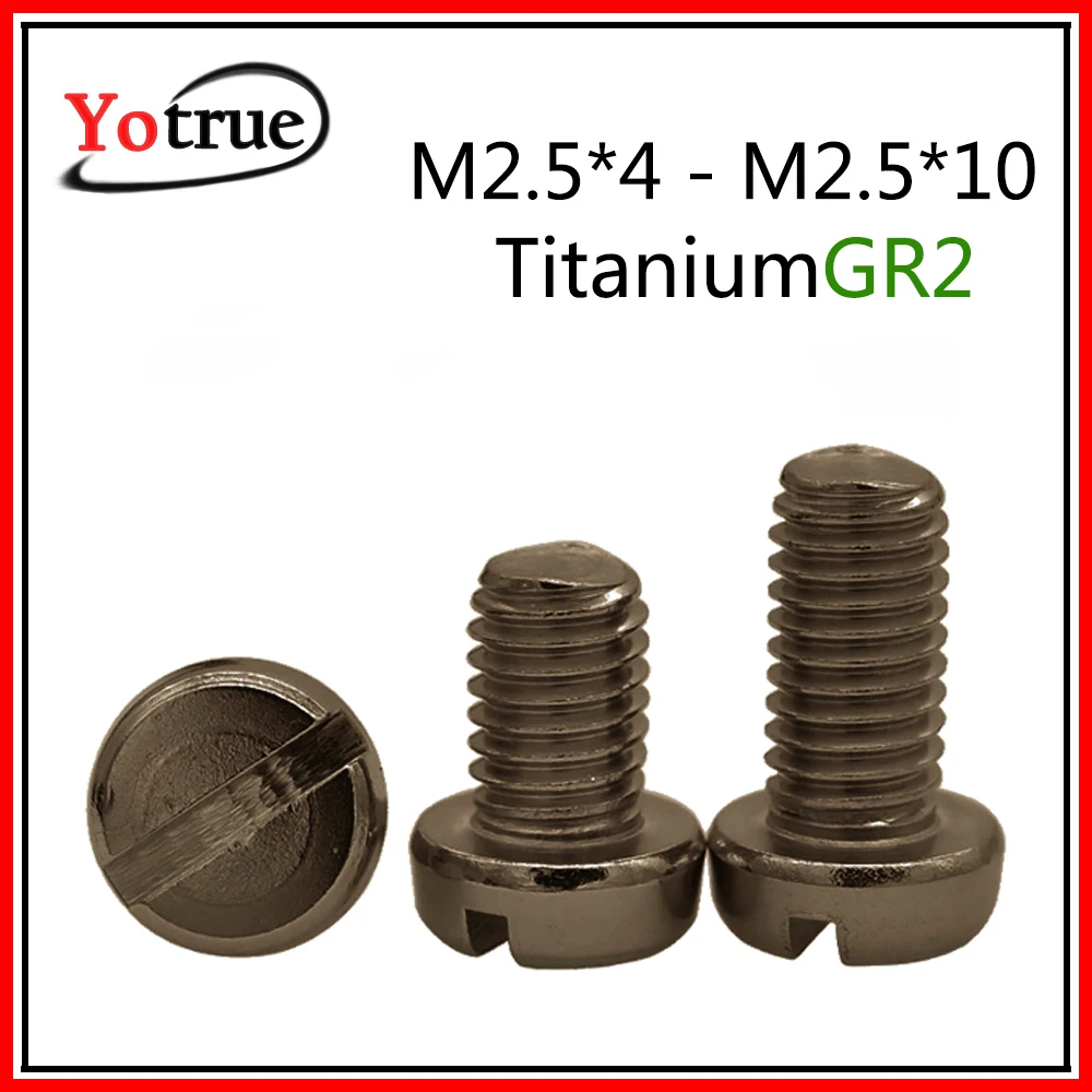 50pcs/lot Pure Titanium GR2 M2.5*L Round head screw cup cylindrical slotted small anticorrosion antirust M2.5*4-10 | Обустройство