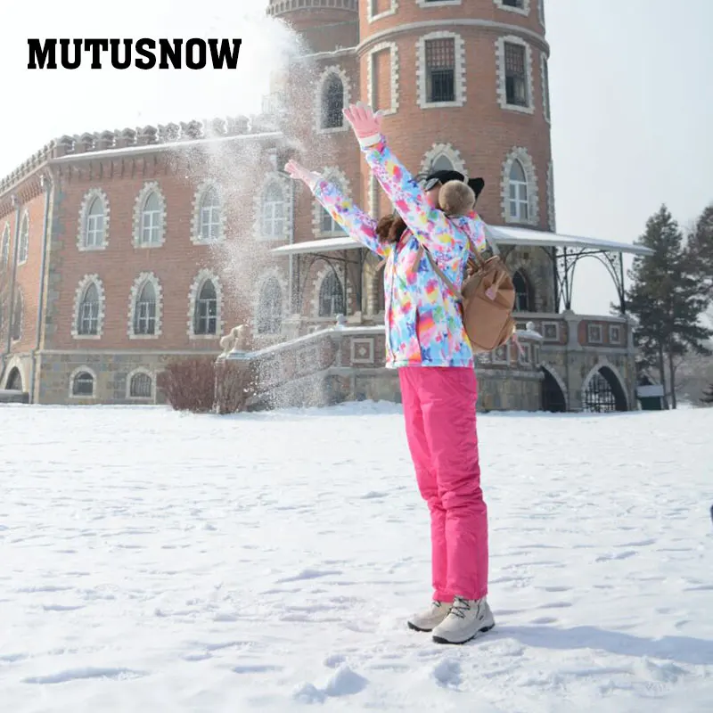 2019 MUTUSNOW النساء سترة تزلج بانت على الجليد دعوى يندبروف ماء سوبر الدافئة الملابس بنطلون في الهواء الطلق الرياضة ارتداء الإناث