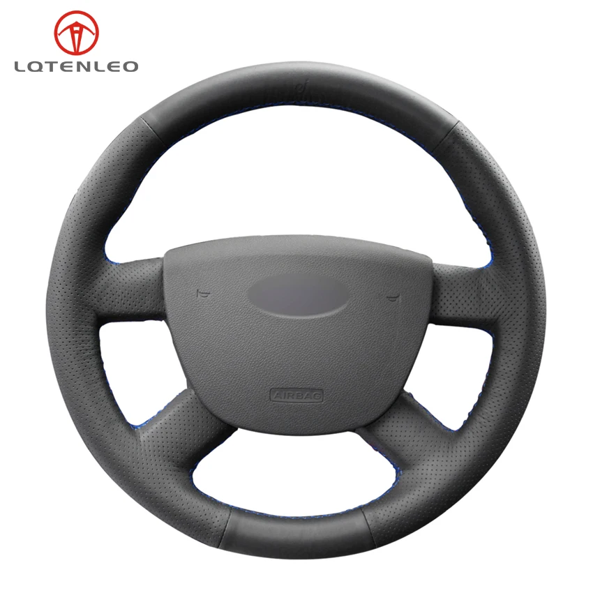 LQTENLEO черная крышка рулевого колеса из натуральной кожи для Ford Kuga 2008-2011 Focus 2 2005-2011 C-MAX 2007-2010 Transit