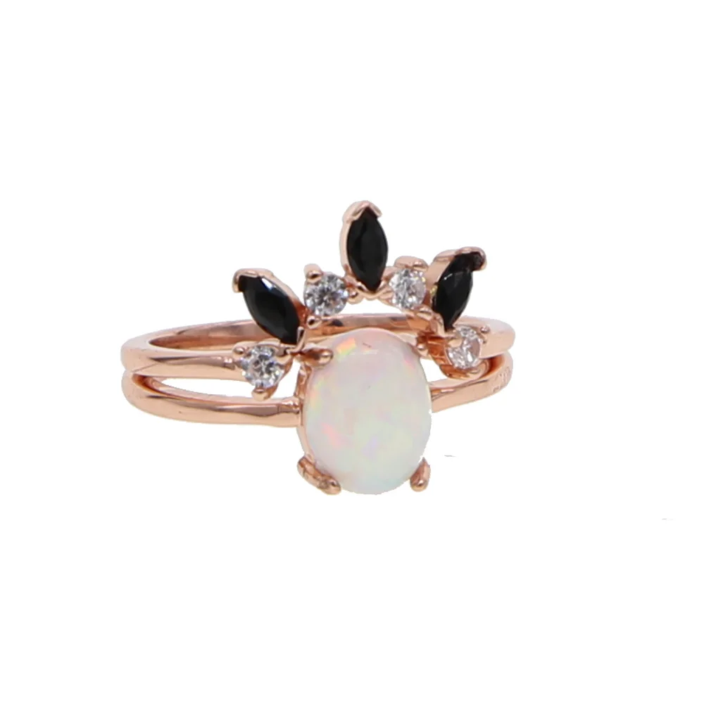 delicate Jewelry Wholesale Rose Gold Color white Opal Wedding Crystal Ring for Women Gift Drop Shipping 2pc ring set stackable|Кольца для