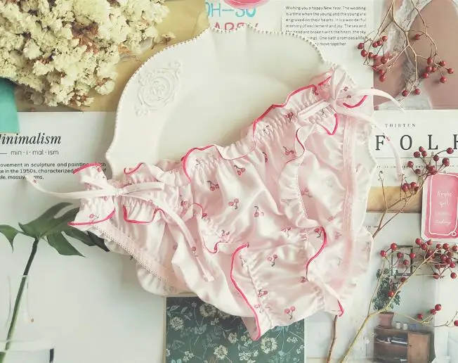 Pink Реальные фотографии, Размеры M, L, милые трусики в стиле Лолиты, милое нижнее белье с оборками и завязками по бокам, нижнее белье, трусики-стринги WP463 - Цвет: Pink