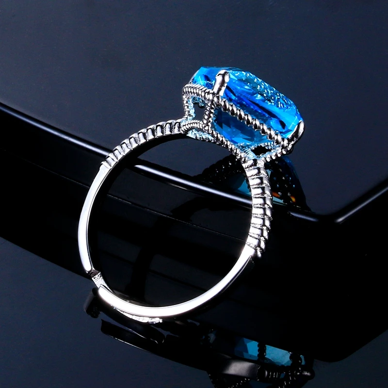 FCGJHW New Fashion 12x12MM Square Natural Sapphire Rings For Women High Quality 925 Sliver Jewelry Engagement Wedding Party Ring