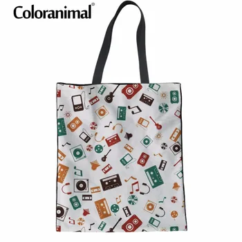 

Coloranimal Canvas Shopper Bag Beach Travel Cotton Women's Handbag 3D Cartoon Music Notes Print Brand Design School Bag Tote Bag