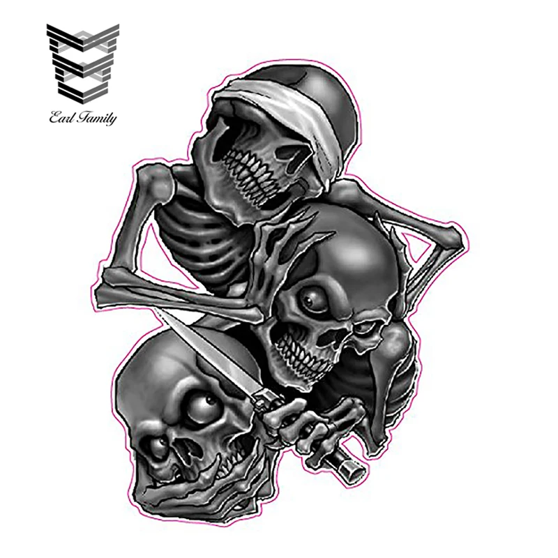 

EARLFAMILY 13cm x 10.5cm See no Evil Skull Car Styling Bumper Window Reflective Decals Auto Covers Waterproof Car Stickers