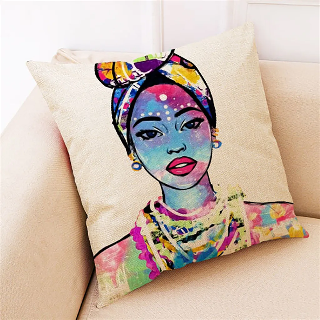 

New Pillow Home Decor Cushion Cover African Women Pillowcase Throw Pillow Covers Cuscino 2019 #30