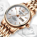 Frauen Kleid Uhr Rose Gold Edelstahl WLISTH Marke Mode Damen Armbanduhr Woche Datum Quarz Uhr Weibliche Luxus Uhren-in Damenuhren aus Uhren bei