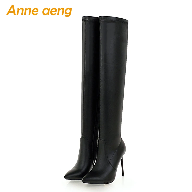 the Femmes Orteil Bottes À Grande Hiver Chaussures Glissière Sexy 46 black genou Pointu Hauts Talons Noir Haute White Nouvelle Cuisse Dames Taille 33 Over vNnO8m0w