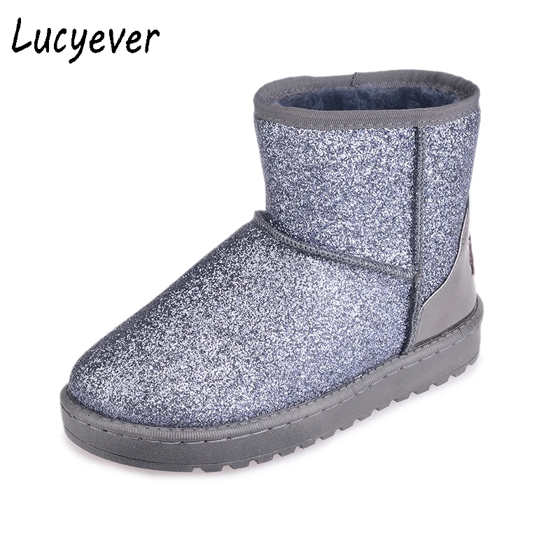 Lucyever Fashion Women Bling Glitter Snow Boots New Winter Thick Fur