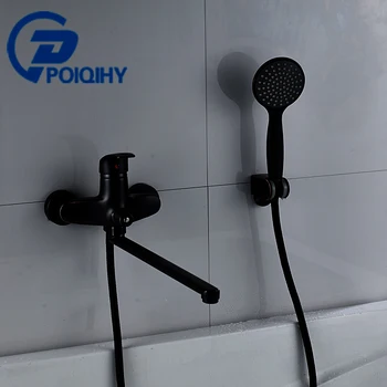 

POIQIHY Bathtub Faucet Long Spout Faucet Hand Shower Bathroom Faucet Wall Mounted Mixer Tap with Bracket Round HandShower