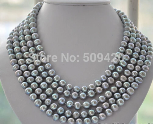 

~~ Free Shipping >LONG 7-8mm round gray cultured Freshwater pearl necklace 100inch