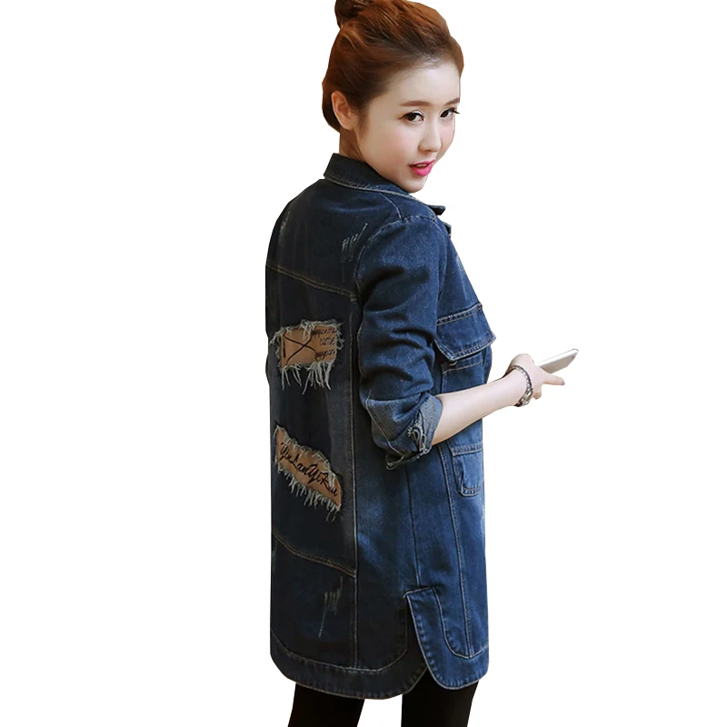Куртка женская джинсовая демисезонная с длинным рукавом QH1152|women denim jacket long|women