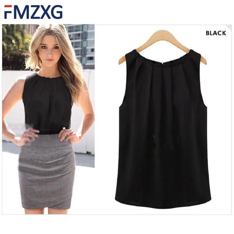 

2018 Fashion Womens O Neck Tops and Blouse Sleeveless Chiffion Blouse Chiffon Shirt Bottoming Vest Female Plus Size White Black