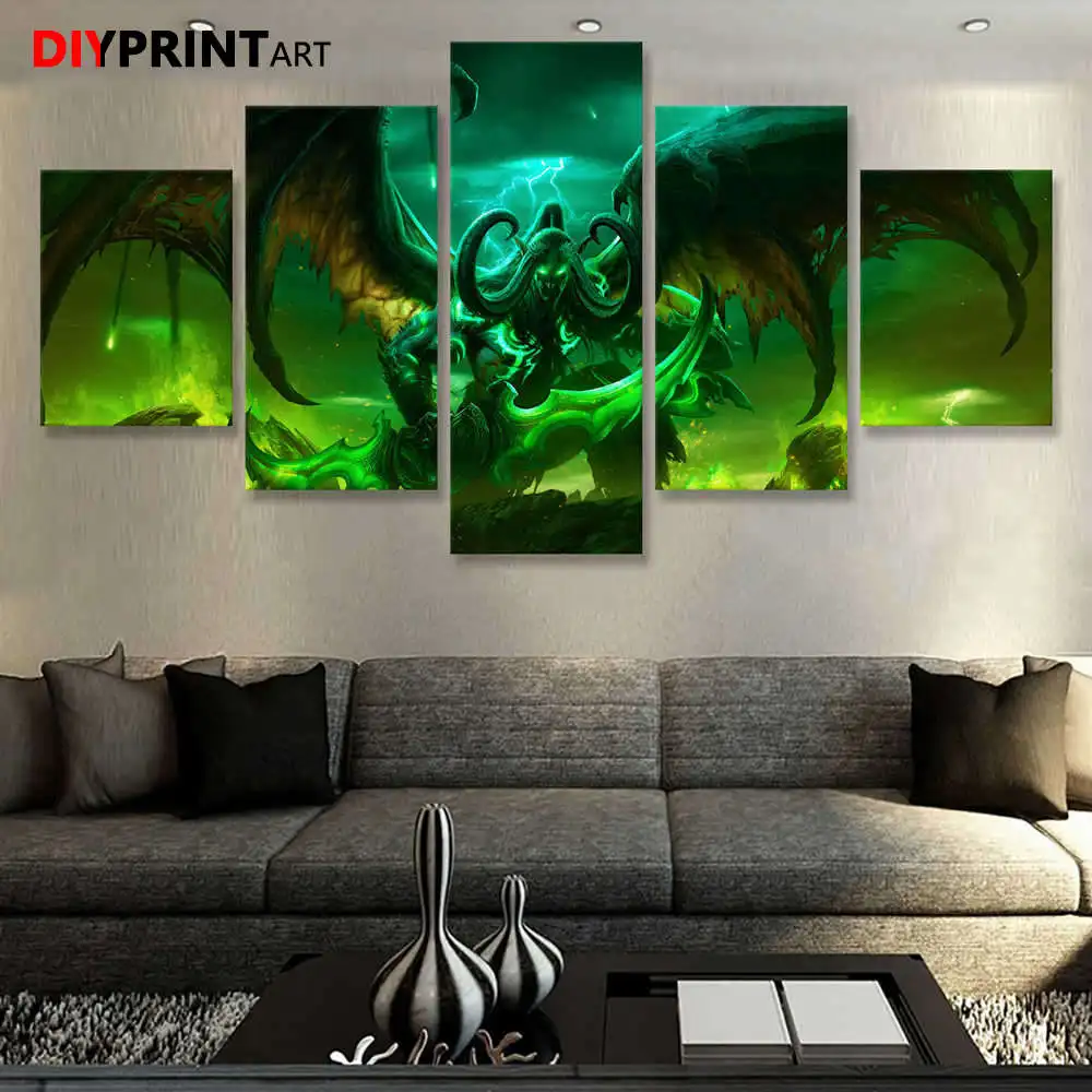 Плакаты и принты картины игровой плакат Wow Demon Illidan 5 панелей настенная живопись для украшения гостиной