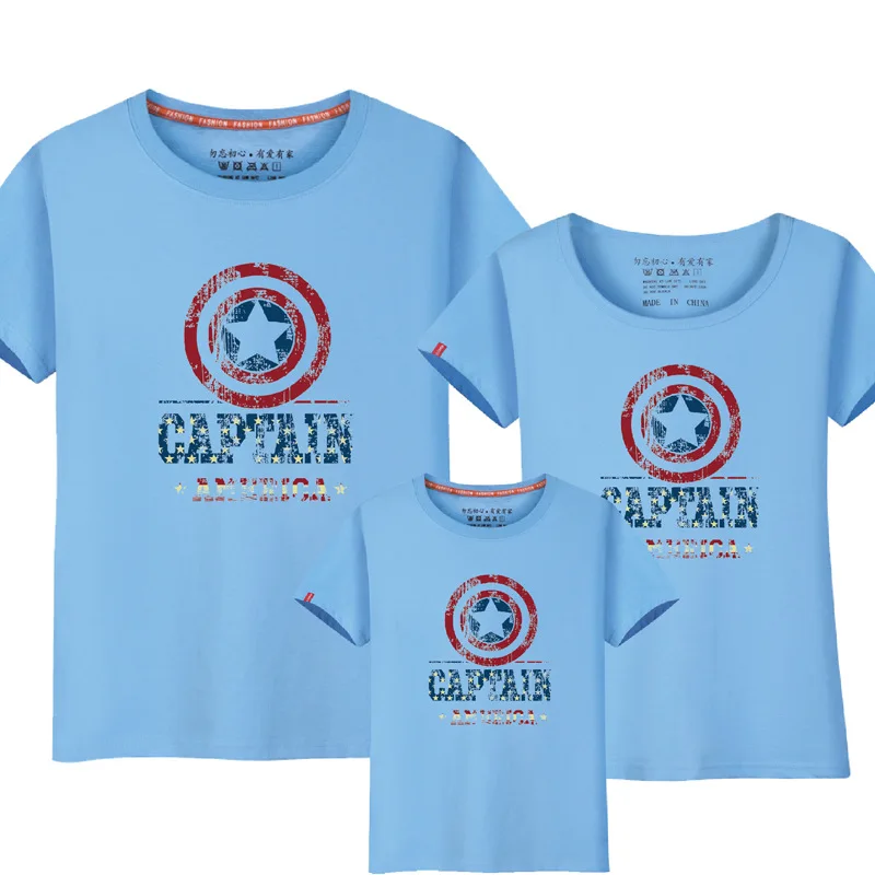 1 шт.; Семейный комплект; повседневные футболки в американском стиле; Летние Семейные комплекты; одежда для папы, мамы и детей; хлопковые футболки - Цвет: Water blue