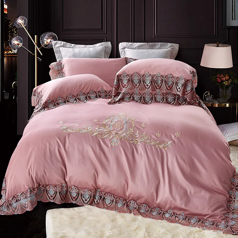 Waliicorners Gray 100%Cotton Lace Duvet Cover Bed sheet Set Embroidery Queen/King Size Bedclothes Luxury Bedding Sets Pillowcase ropa de cama 9 0ZDSJ---ok