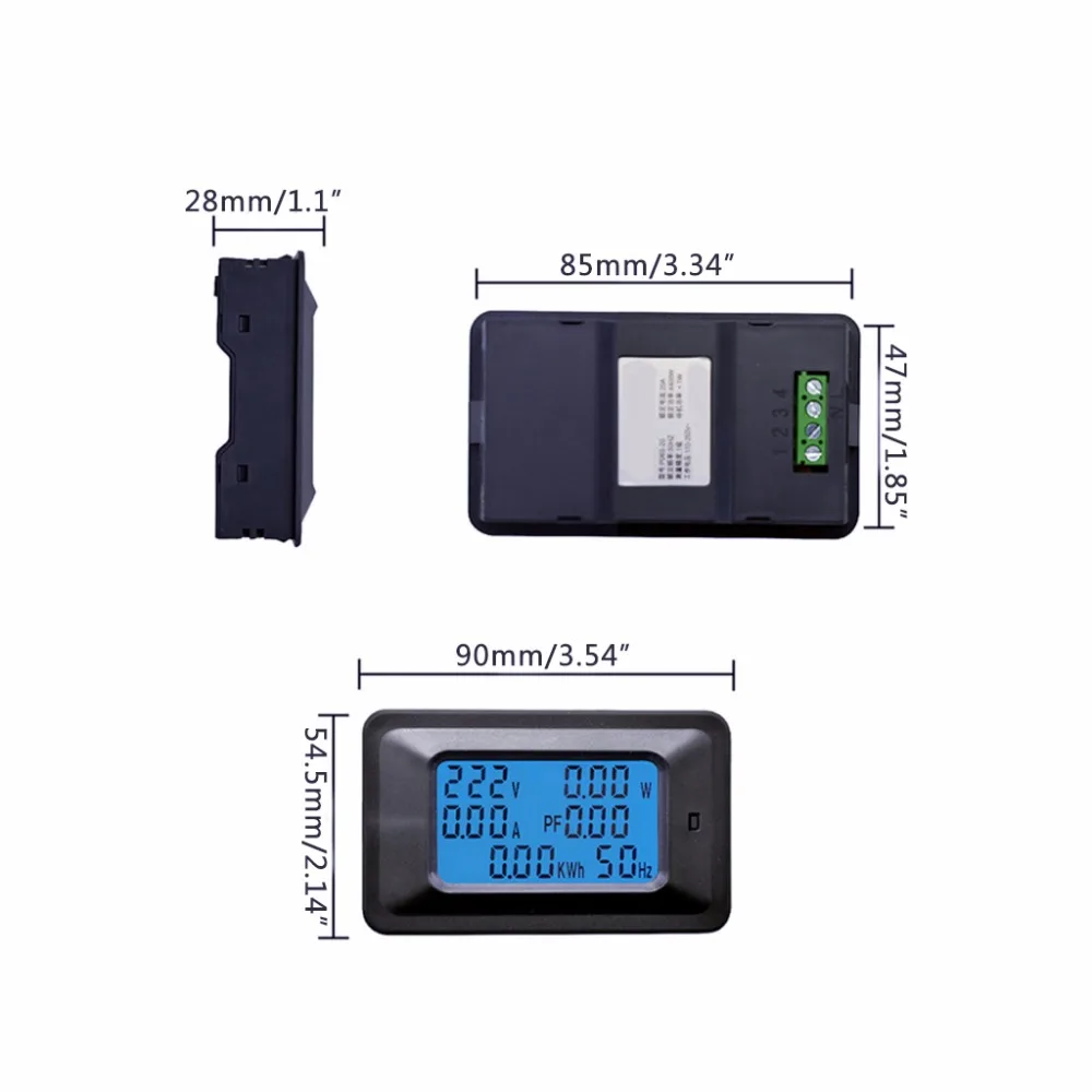 20/100A LCD Digital Panel Power Watt Meter Monitor Voltage KWh Voltmeter Ammeter 