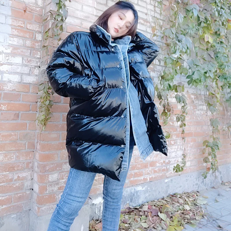 vent Vers Femmes Pour Bas Chaud Brillant argent Parka Harajuku Veste Argent Le Épaississent D'hiver Bf Coupe Bonu Noir Manteau Noir Lâche IzgwTqg
