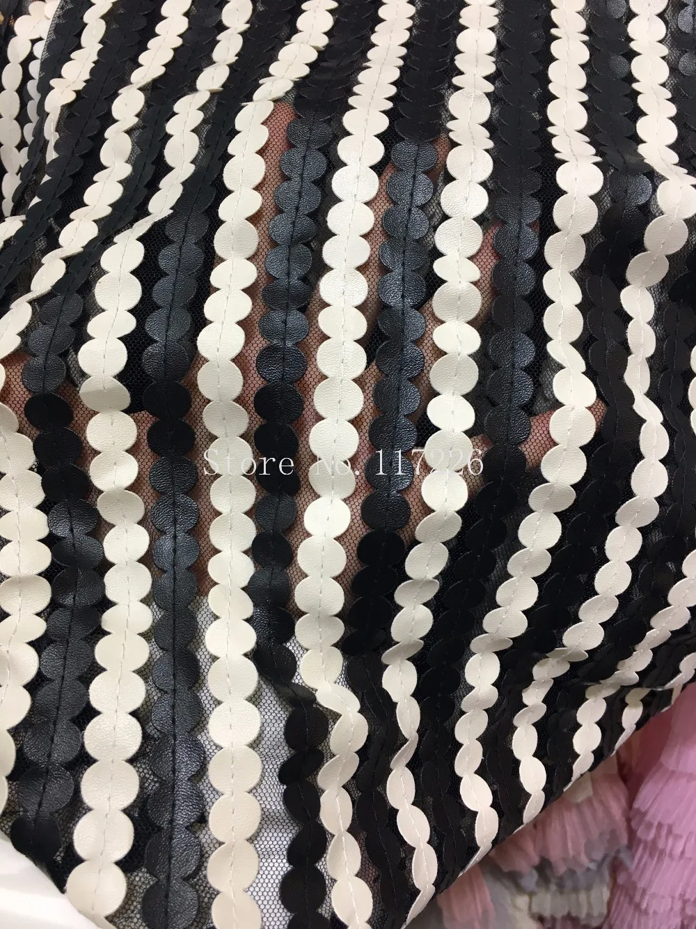 

Off white mixed black color ,Nigeria PU Lace Fabric,African Faux Leather Embroidered,French Apparel Sewing Cloth, JRB-121506
