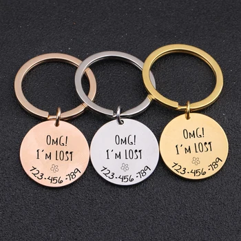 

Phone Number Customized Private Key Chain Lost Pets Dog Collar Tag Warm Text Printing Round Tag Enter the Digital You Want