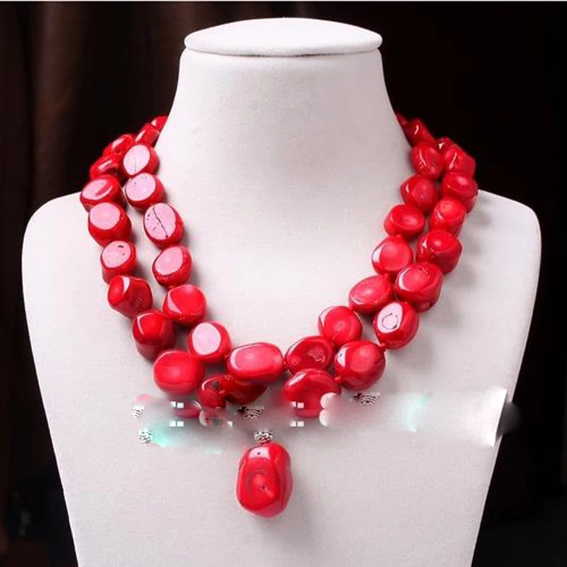 

Jxryxrth 2018 New Charm Chunky Red Coral Bead Dangle Pendant Necklace Woman Fashion Party Handmade Jewelry gift