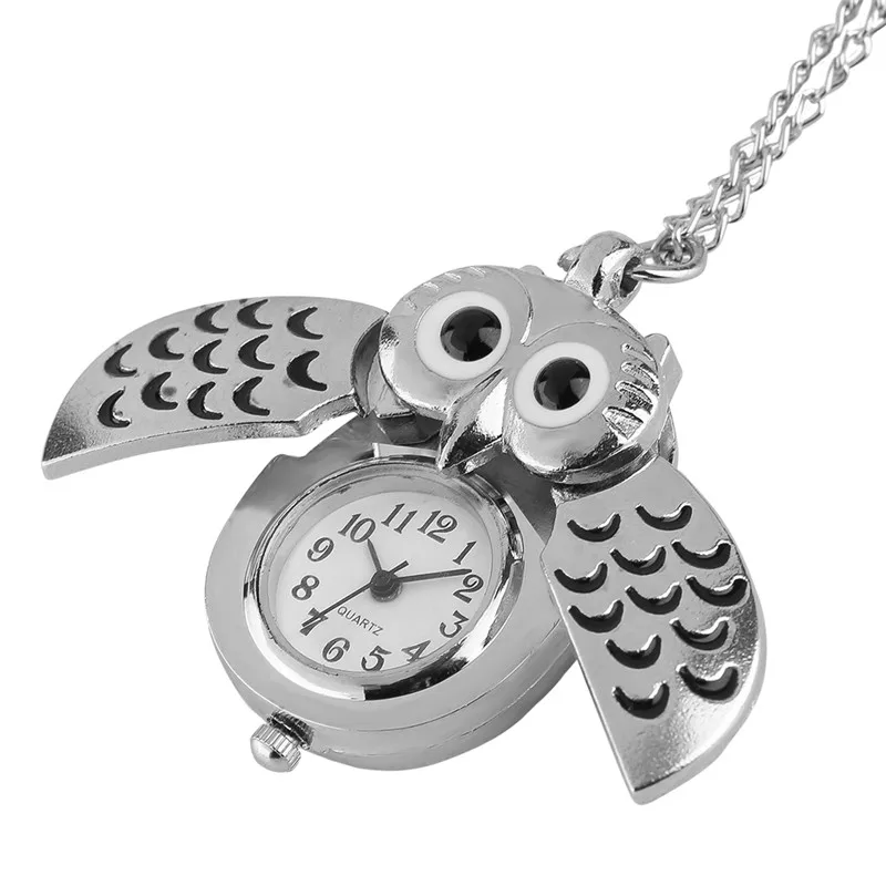 Cute Silver Vintage Night Owl Loverly Pendant Mini Small Quartz Pocket Watch Women Lady Girl Necklace Animal Clock Birthday Gift (5)
