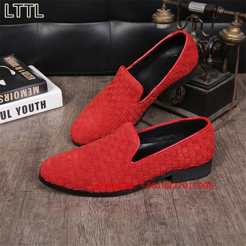 Handmade Solid Cane Men's Loafers Luxury Fashion British Smoking Slippers Party Wedding Men's Flats Red Black Men Dress Shoes