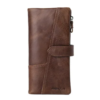 

Mens Genuine Leather Long Wallet with Zipper Vintage Bifold Purse Large Capacity Long Cutch Handbag Purse