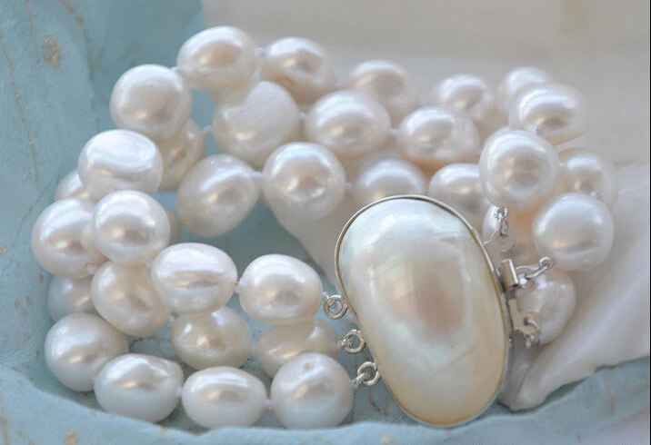 

fast shipping>z5692 3ROW 8" 15mm BAROQUE WHITE FRESHWATER PEARL BRACELET MABE