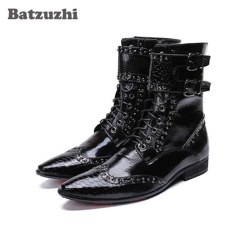 

Batzuzhi Fashion Leather Boots Men Pointed Toe Military botas hombre Men Korean Black Dress Ankle Boots Male Buckles, Big US6-12