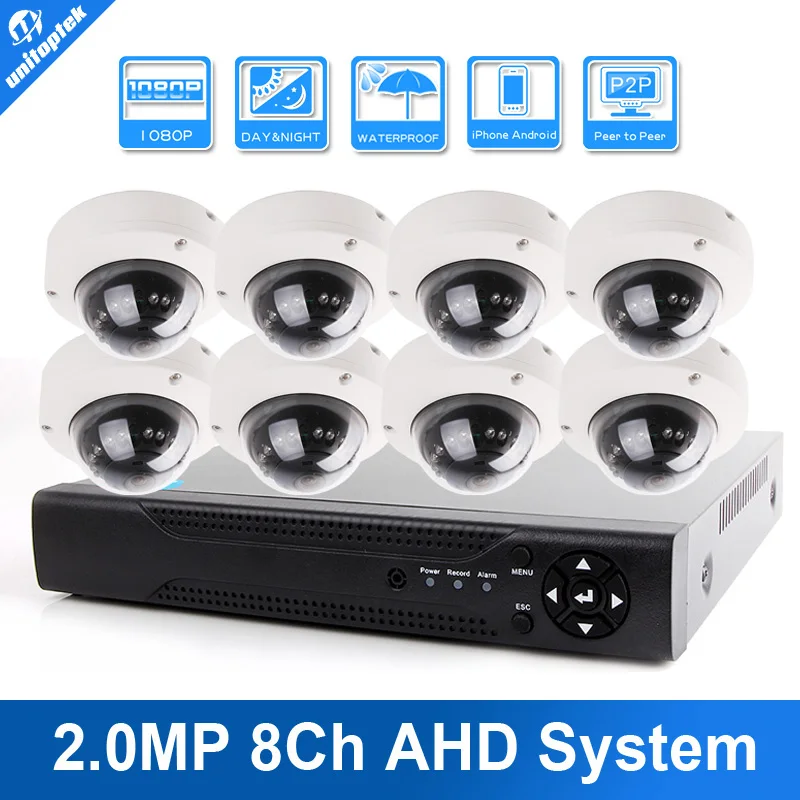 8CH 1080P AHD DVR System KIT With HD IR 10M Day/Night Video Complete Home Security System Outdoor Dome 8pcs 2MP AHD Camera Kit