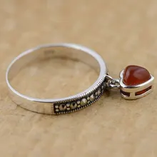 FNJ натуральное кольцо с красным камнем Сердце Камень Шарм 925 пробы серебро Винтаж anillos мужской S925 Тайский серебряные кольца для женщин ювелирные изделия