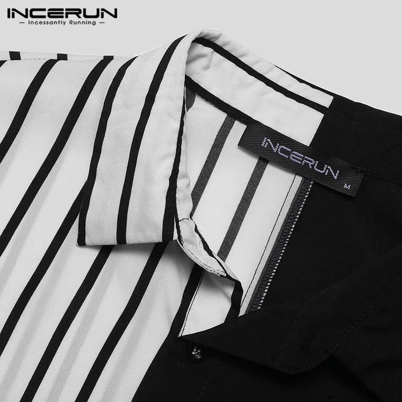 INCERUN 2019 Мужская рубашка полосатая Лоскутная свободная Уличная Топы с коротким рукавом стильные мужские повседневные брендовые рубашки Camisa