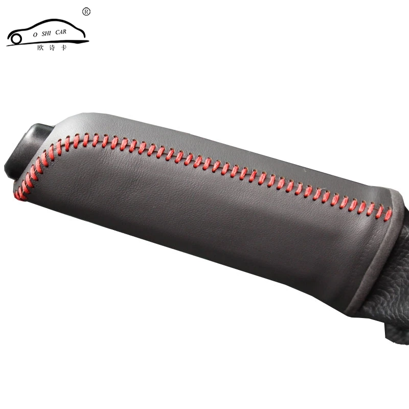 Genuine Leather Hand Brake Cover Protective Sleeve For Ford Focus 2 Black(Red line Stitching