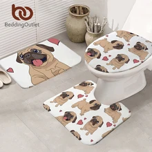 Постельные принадлежности Outlet 3 шт. коврики для ванной хиппи Мопс нескользящий коврик для ванной комнаты Набор мультяшных животных чехол для унитаза бульдог коврики ковер