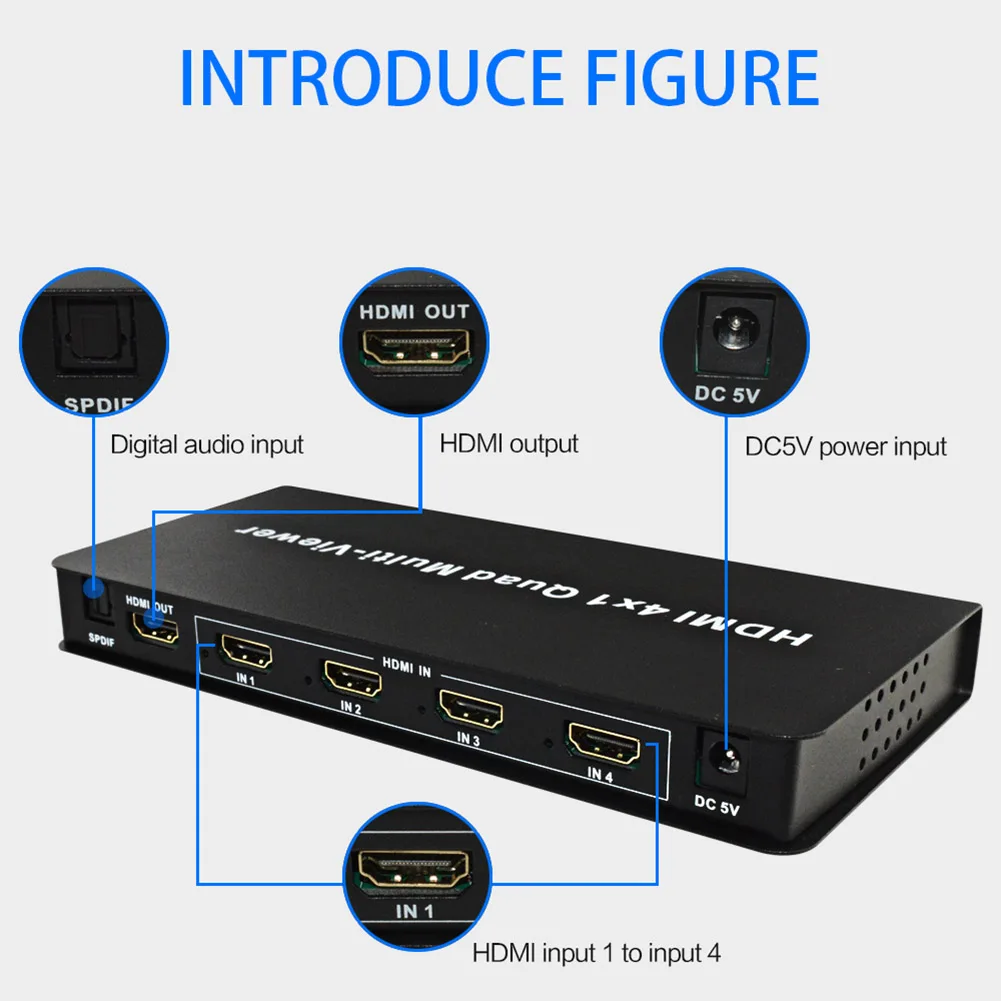 

HDMI 4x1 Quad Multi-viewer Support Seamless Switch HD Video Splitter Compatible HDMI 1.3a HDCP 1.2 ND998