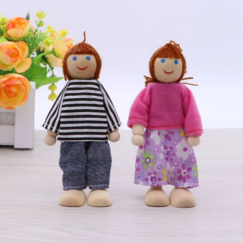 مجموعة الأطفال مرنة لعب دور الأسرة دمى الاطفال الجدة اثاث خشبي منزل مصغرة 7 الناس العلامة التجارية جديد