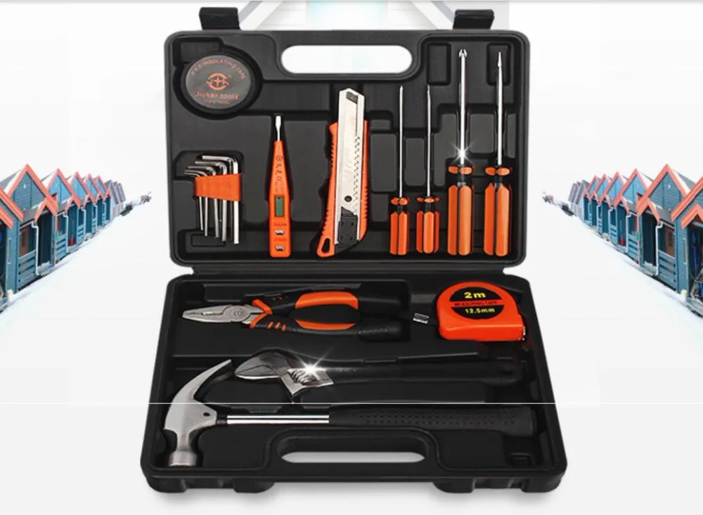 

9 suit 17 pieces of family car dual-purpose hardware repair kit Household hand tools combination hammer