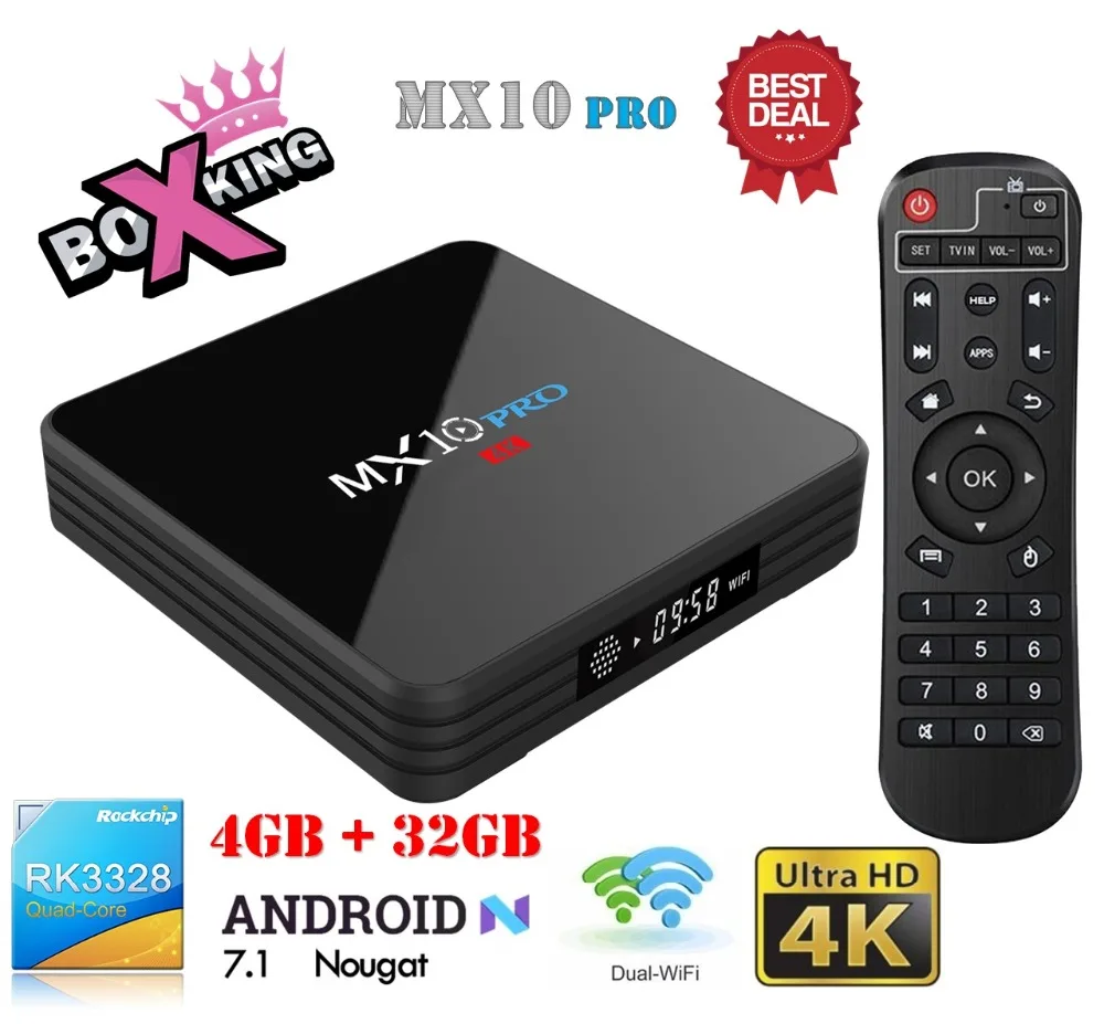 

MX10 Pro RK3328 4GB Ram 32GB Rom Android 7.1 TV BOX (MX10 Upgraded Version) Set Top Box ( MX9 H96 A5X TX28 Pro Max ) -O-