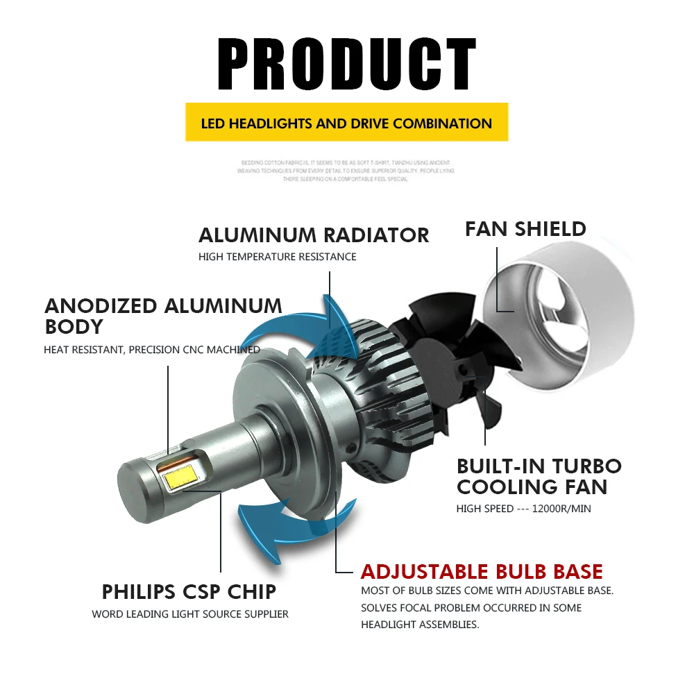 Modifygt V10 H4 led H7 H8/H9/H11 12000LM 100 W 6000 K 12 V 24 фар автомобиля аксессуары canbus автомобильные