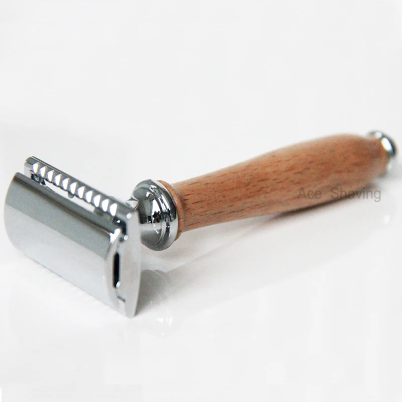 Beech Wood Handle Metal Head DE Safety Razor With 20 Pcs of Double Edge