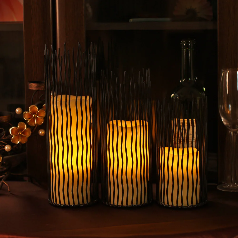 GiveU Metal Willow Led Candle Holder Set of 3 