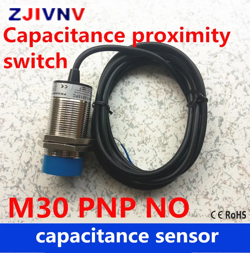 

High quality M30 PNP NO proximity capacitance sensor normally Open switch DC 3 wires distance 15mm posistion sensor 5pcs/lot